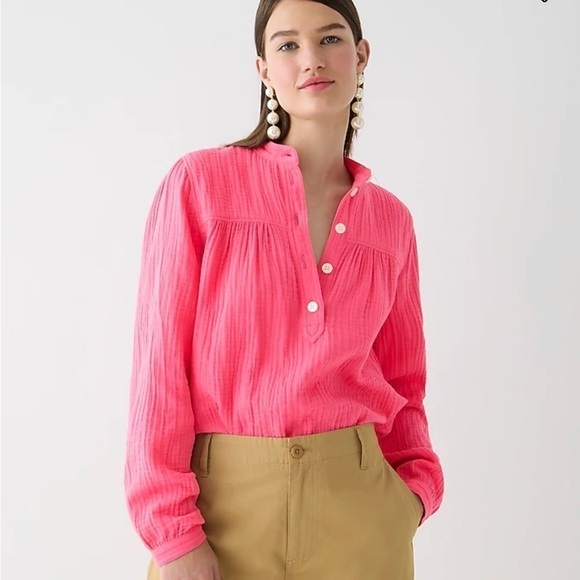 J crew fresco top soft gauze vivid begonia pink - Picture 1 of 4